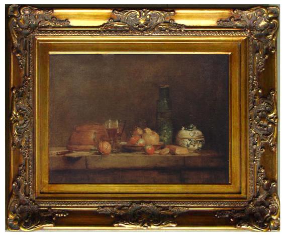 framed  Jean Baptiste Simeon Chardin Style life with olive glass, Ta056